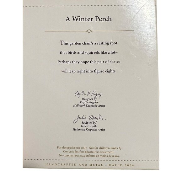 Hallmark Ornament A Winter Perch NEW 2006 Garden Chair Squirrel Cardinal Skates - Picture 8 of 15